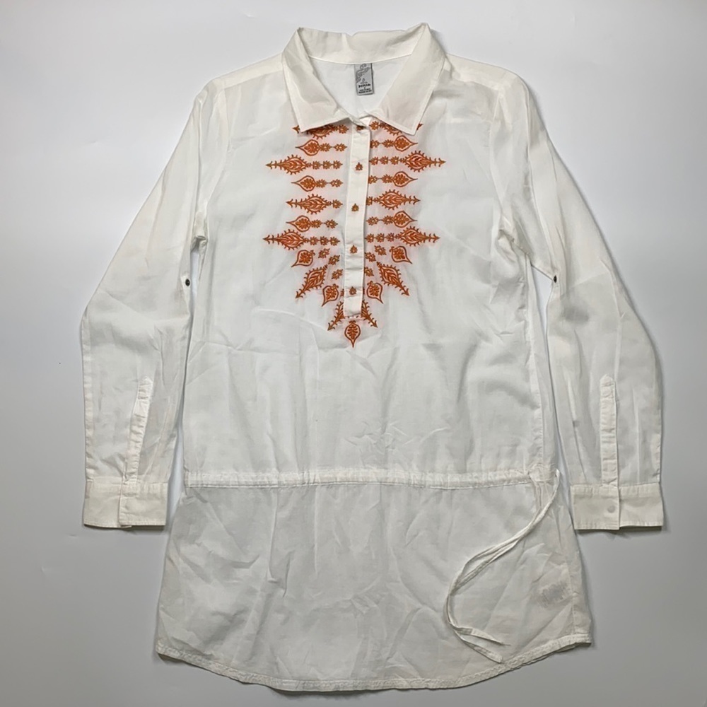 Prana Leta White Embroidered Long Sleeve Tunic Organic Cotton Small